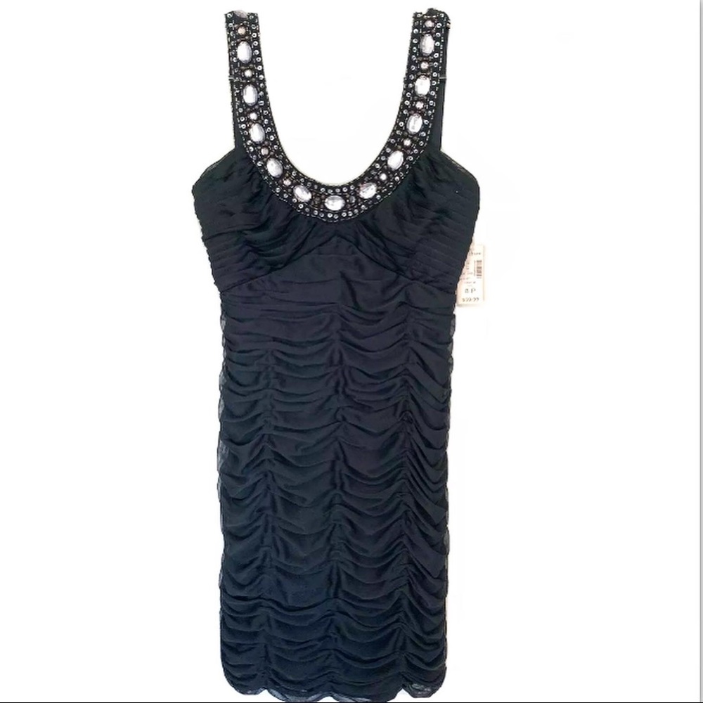 NWT Black Scrunched Party Dress with Gems